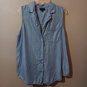Who What Wear Chambray Button Down Sleeveless Denim Top Women's Size Small
